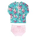 RuffleButts Baby/Toddler Girls Rash Guard 2-Piece Swimsuit Set - Long Sleeve Bikini with UPF 50+ Sun Protection