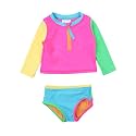 RuffleButts Baby/Toddler Girls Rash Guard 2-Piece Swimsuit Set - Long Sleeve Bikini with UPF 50+ Sun Protection