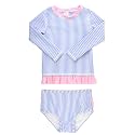 RuffleButts Baby/Toddler Girls Rash Guard 2-Piece Swimsuit Set - Long Sleeve Bikini with UPF 50+ Sun Protection