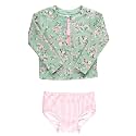 RuffleButts Baby/Toddler Girls Rash Guard 2-Piece Swimsuit Set - Long Sleeve Bikini with UPF 50+ Sun Protection