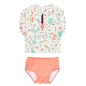 RuffleButts Baby/Toddler Girls Rash Guard 2-Piece Swimsuit Set - Long Sleeve Bikini with UPF 50+ Sun Protection