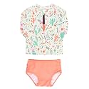 RuffleButts Baby/Toddler Girls Rash Guard 2-Piece Swimsuit Set - Long Sleeve Bikini with UPF 50+ Sun Protection