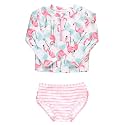 RuffleButts Baby/Toddler Girls Rash Guard 2-Piece Swimsuit Set - Long Sleeve Bikini with UPF 50+ Sun Protection