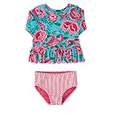 RuffleButts Girls Scalloped Long Sleeve - 2-Piece Rash Guard Swim UPF 50+