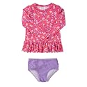 RuffleButts Girls Scalloped Long Sleeve - 2-Piece Rash Guard Swim UPF 50+