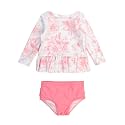 RuffleButts Girls Scalloped Long Sleeve - 2-Piece Rash Guard Swim UPF 50+