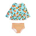 RuffleButts Girls Scalloped Long Sleeve - 2-Piece Rash Guard Swim UPF 50+