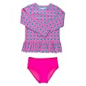 RuffleButts Girls Scalloped Long Sleeve - 2-Piece Rash Guard Swim UPF 50+