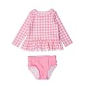RuffleButts Girls Scalloped Long Sleeve - 2-Piece Rash Guard Swim UPF 50+