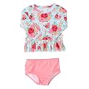 RuffleButts Girls Scalloped Long Sleeve - 2-Piece Rash Guard Swim UPF 50+