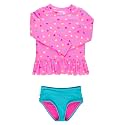 RuffleButts Girls Scalloped Long Sleeve - 2-Piece Rash Guard Swim UPF 50+