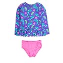 RuffleButts Girls Scalloped Long Sleeve - 2-Piece Rash Guard Swim UPF 50+