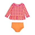 RuffleButts Girls Scalloped Long Sleeve - 2-Piece Rash Guard Swim UPF 50+