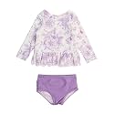RuffleButts Girls Scalloped Long Sleeve - 2-Piece Rash Guard Swim UPF 50+