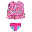 RuffleButts Girls Scalloped Long Sleeve - 2-Piece Rash Guard Swim UPF 50+