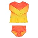 RuffleButts Girls Scalloped Long Sleeve - 2-Piece Rash Guard Swim UPF 50+