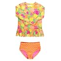 RuffleButts Girls Scalloped Long Sleeve - 2-Piece Rash Guard Swim UPF 50+