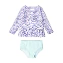RuffleButts Girls Scalloped Long Sleeve - 2-Piece Rash Guard Swim UPF 50+