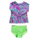 RuffleButts Girls Scalloped Long Sleeve - 2-Piece Rash Guard Swim UPF 50+