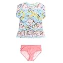 RuffleButts Girls Scalloped Long Sleeve - 2-Piece Rash Guard Swim UPF 50+