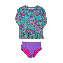 RuffleButts Girls Scalloped Long Sleeve - 2-Piece Rash Guard Swim UPF 50+