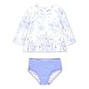 RuffleButts Girls Scalloped Long Sleeve - 2-Piece Rash Guard Swim UPF 50+