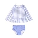 RuffleButts Girls Scalloped Long Sleeve - 2-Piece Rash Guard Swim UPF 50+