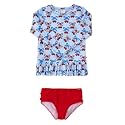 RuffleButts Girls Scalloped Long Sleeve - 2-Piece Rash Guard Swim UPF 50+