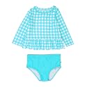 RuffleButts Girls Scalloped Long Sleeve - 2-Piece Rash Guard Swim UPF 50+