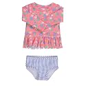 RuffleButts Girls Scalloped Long Sleeve - 2-Piece Rash Guard Swim UPF 50+