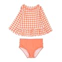 RuffleButts Girls Scalloped Long Sleeve - 2-Piece Rash Guard Swim UPF 50+