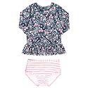 RuffleButts Girls Scalloped Long Sleeve - 2-Piece Rash Guard Swim UPF 50+