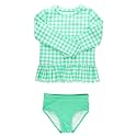 RuffleButts Girls Scalloped Long Sleeve - 2-Piece Rash Guard Swim UPF 50+