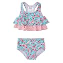 RuffleButts Girls UPF50+ Sun Protection Flounce Bikini Two Piece Swimsuit