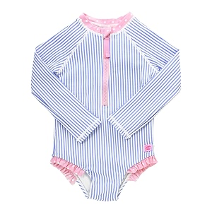 RuffleButts Little Girls Long Sleeve Zipper Rash