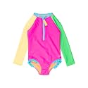 RuffleButts Little Girls Long Sleeve Zipper Rash