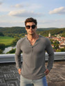Rufica Self Design Men Henley Neck Grey