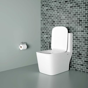 ruhe athos ceramic western toilet s-trap  white glossy finish 255x145x29 inches  rimless 7d siphonic flushing dual-flush system  includes soft-close seat cover  floor mounted western commode