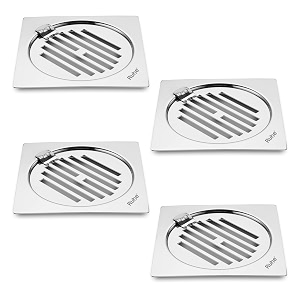 ruhe classic neon flat cut floor drain with hinge 6x6 inch pack of 4  stainless steel floor drainer jali  heavy duty bathroom kitchen drain cover anti rust finish
