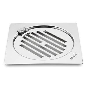 ruhe classic neon square flat cut floor drain 5 x 5 inches with hinged grating top  premium stainless steel floor drainer home balcony kitchen and bathroom  glossy finish  pack of 2
