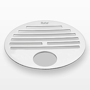 ruhe classic round floor drain  premium grade stainless steel  classic round jali with hole  hinged grating top floor drainerjali  4 inches  silver
