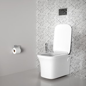ruhe crystal wall-hung rimless western commode with siphonic flushing system  p-trap  21 x 14 x 143 inches  ceramic white glossy finish space-saving design  includes soft-close seat cover