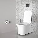 Ruhe Crystal Wall-Hung Rimless Western Commode with Siphonic Flushing System | P-Trap | 21 X 14 X 14.3 inches | Ceramic White Glossy Finish, Space-Saving Design | Includes Soft-Close Seat Cover