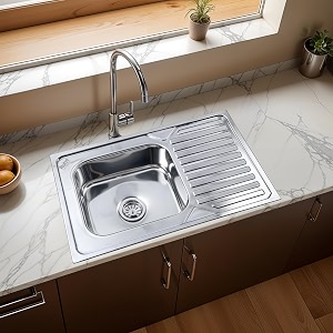 ruhe kitchen sink with drainboard 32 x 20 x 8 inches  304-grade stainless steel square single bowl with drainboard kitchen sink  glossy finish  included sink coupling and waste pipe