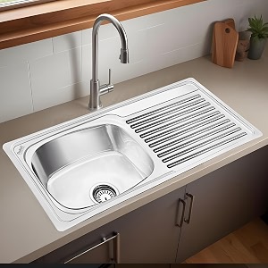 ruhe single bowl with drainboard kitchen sink - 37 x 18 x 8 inches  304-grade stainless steel square kitchen sink with drainboard  glossy finish  included sink coupling and waste pipe