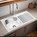 Ruhe® Single Bowl with Drainboard Kitchen Sink - 37 x 18 x 8 inches | 304-Grade Stainless Steel Square Kitchen Sink with Drainboard | Glossy Finish | Included Sink Coupling and Waste pipe