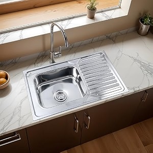 ruhe drainboard 42 x 20 x 9 inches kitchen sink  304-grade stainless steel square single bowl with drainboard kitchen sink  glossy finish  included sink coupling and waste pipe
