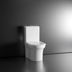 ruhe 40x20x10 inches scala one-piece p-trap ceramic western toilet commode  white glossy finish anti-bacterial glaze  includes soft-close seat cover dual flow flushing kit gasket