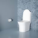 Ruhe® 40x20x10 Inches Dune Ceramic Western Toilet, P-Trap | White Glossy Finish, Rimless Design, Dual-Flush System, Anti-Bacterial Glaze | Include Soft-Close Seat Cover, Dual Flow Flushing Kit, Gasket