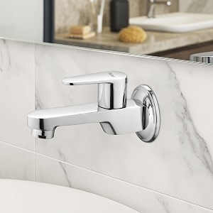 ruhe eclipse bib cock long body brass faucet  wall mounted bib tap for bathrooms washing areas gardens  faucet with chrome finish  brass tap